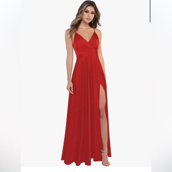 Red Satin Bridesmaid/ Party Dresses for Women - Picture 1 of 9
